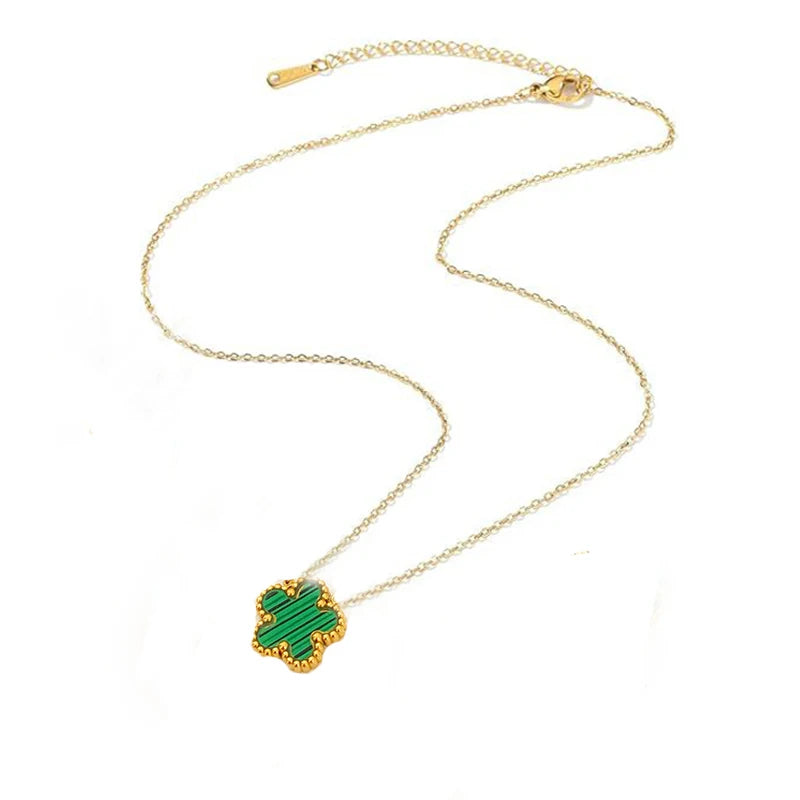 14K Gold Plated Stainless Steel Necklace Woman Five Leaf Petals Double Sided Necklaces for Women Pendant Flower Clover Jewelry  necklace