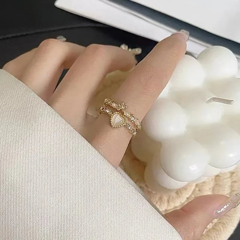 Irregular Open Rings Crystal Heart Bow Snake Finger Rings for Women Girls Kpop Sweet Trendy Aesthetic Jewelry Gift Wholesale  rings