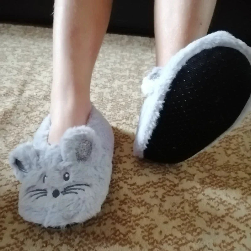 Home Fuzzy Slipper Women Winter Fur Contton Warm Plush Non Slip Grip Indoor Fluffy Lazy Female Mouse Ears Floor Shoe Living room slipper