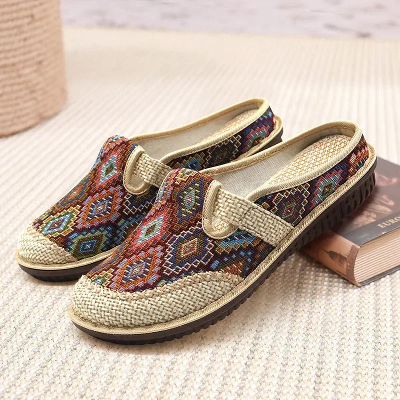 Fashion Women's Shoes Ethnic Style Embroidered Linen Breathable Outdoor Casual Slippers Shoes for Women Zapatos De Mujer casual shoes