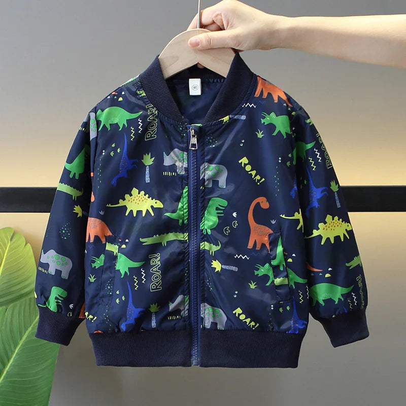 Boys Jackets Spring Autumn Kids Zipper Thin Windbreaker Coat Casual Cartoon Dinosaur Baby Outerwear Children Clothes 2-8 Years boys jackets and coats