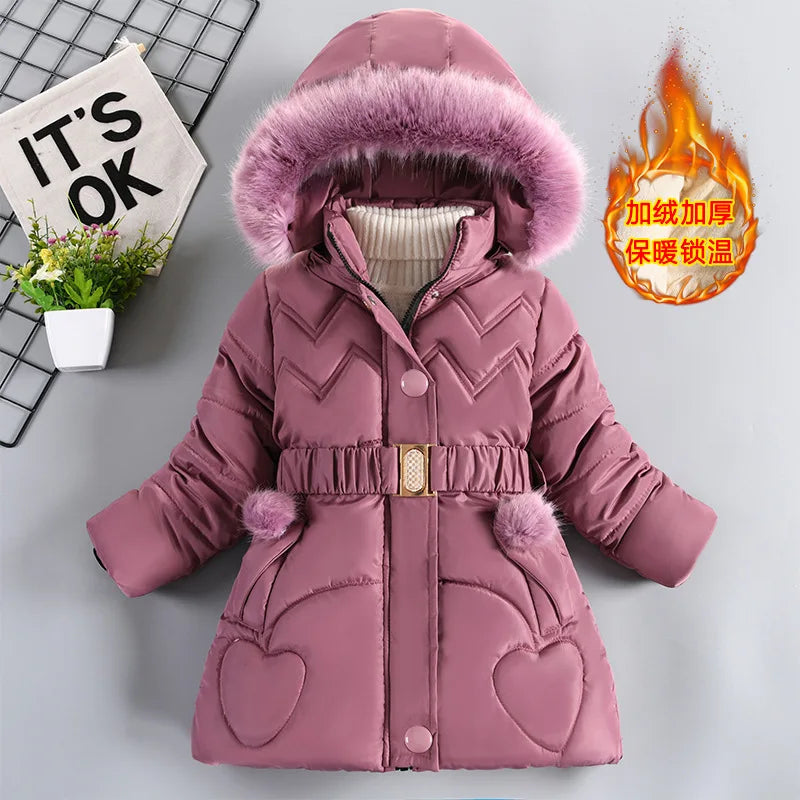 Thick Keep Warm Winter Girls Jacket Detachable Hat Plush Collar Hooded Padded Lining Coat For Kids Children Birthday Present girls jackets and coats