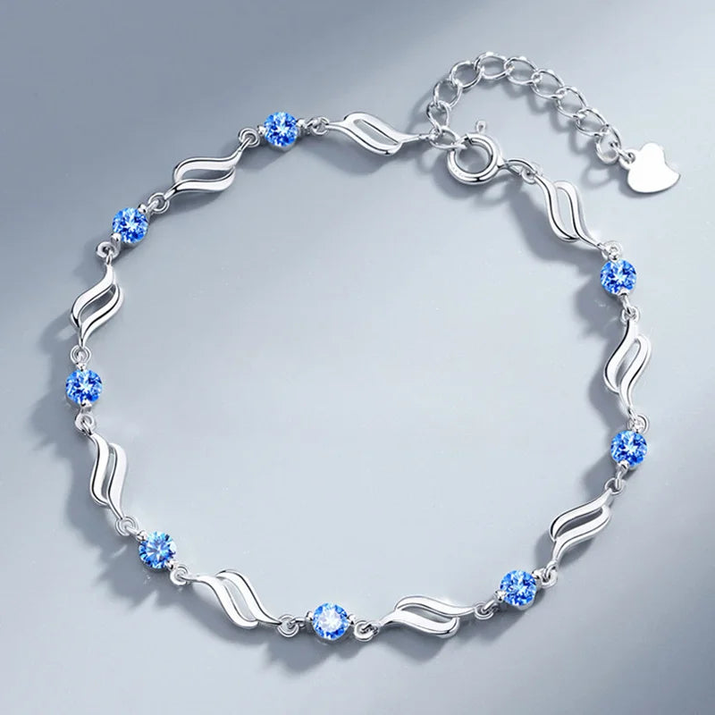 925 Sterling Silver Blue Crystal Bracelets For Women Korean Designer Hollow Adjustable Bracelets Luxury Party Jewelry Gift bracelete