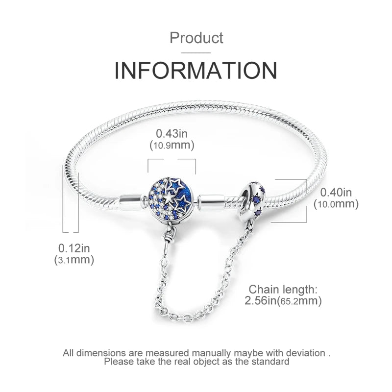 925 Sterling Silver Heart Stars and Moon Basic Chain Bracelet fit Original Charm Beads Women Design Jewelry bracelete