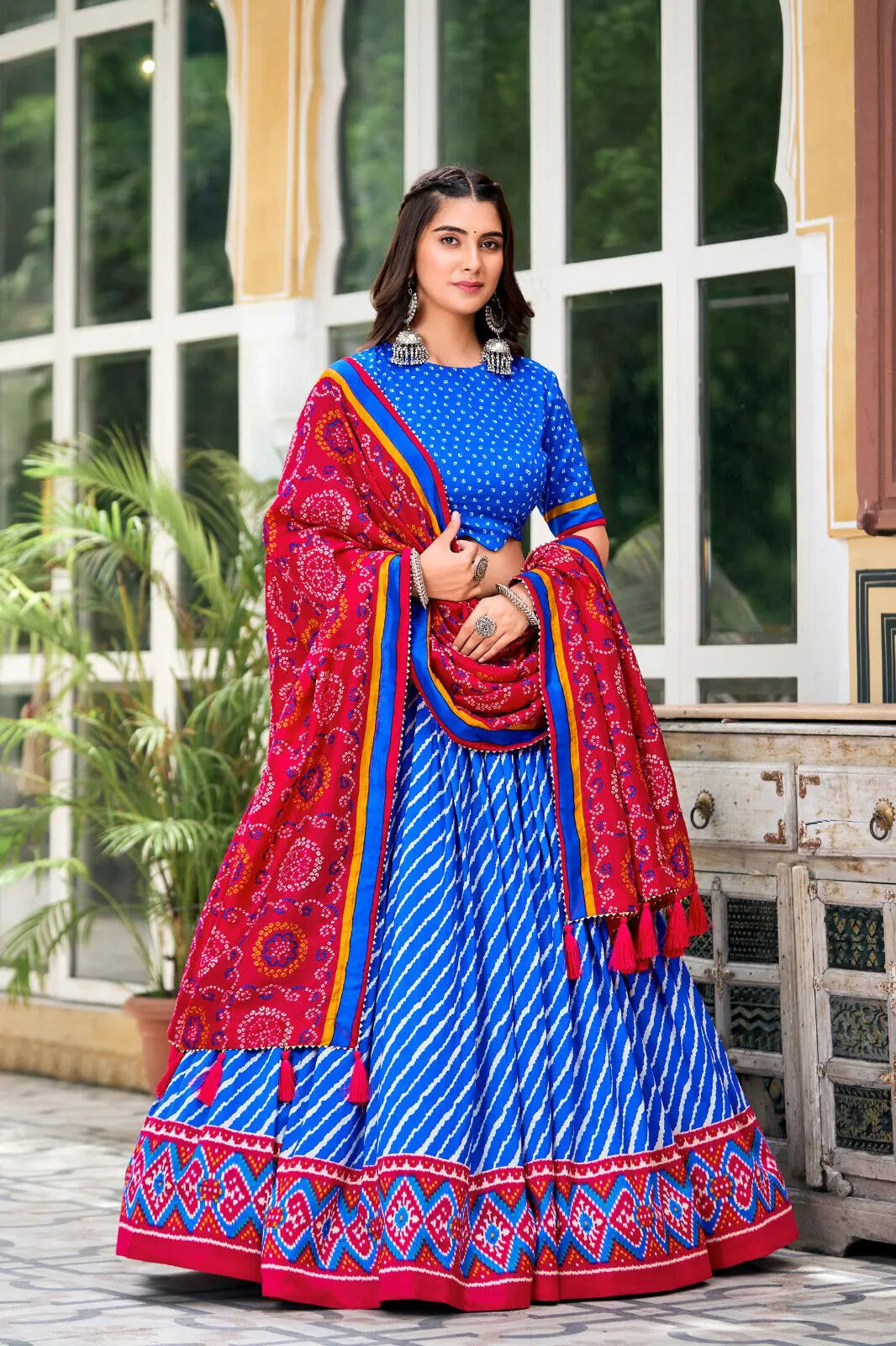 Elegant Leheriya Tussar Silk Lehenga Choli Patola Bandhani Print Indian Fashion Design party lehnga