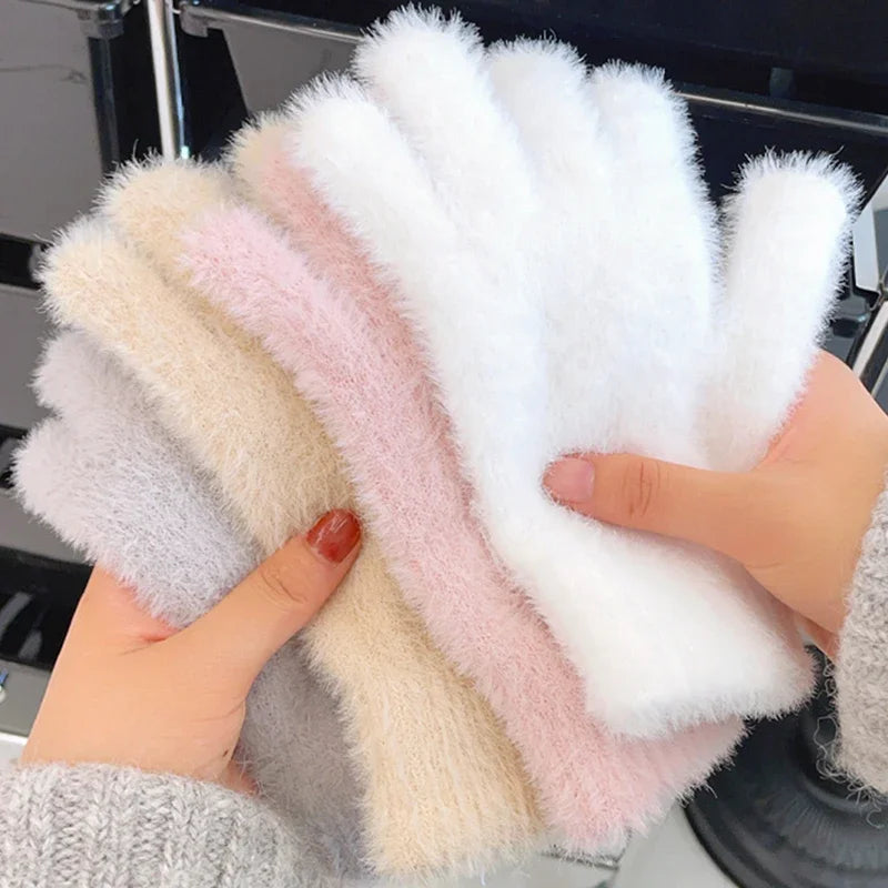 Moda Inverno Visone Velluto Cinque Dita Guanti Peluche Caldo Freddo Guanti Donne All'aperto Ciclismo Tinta Unita Wistiti Mittens