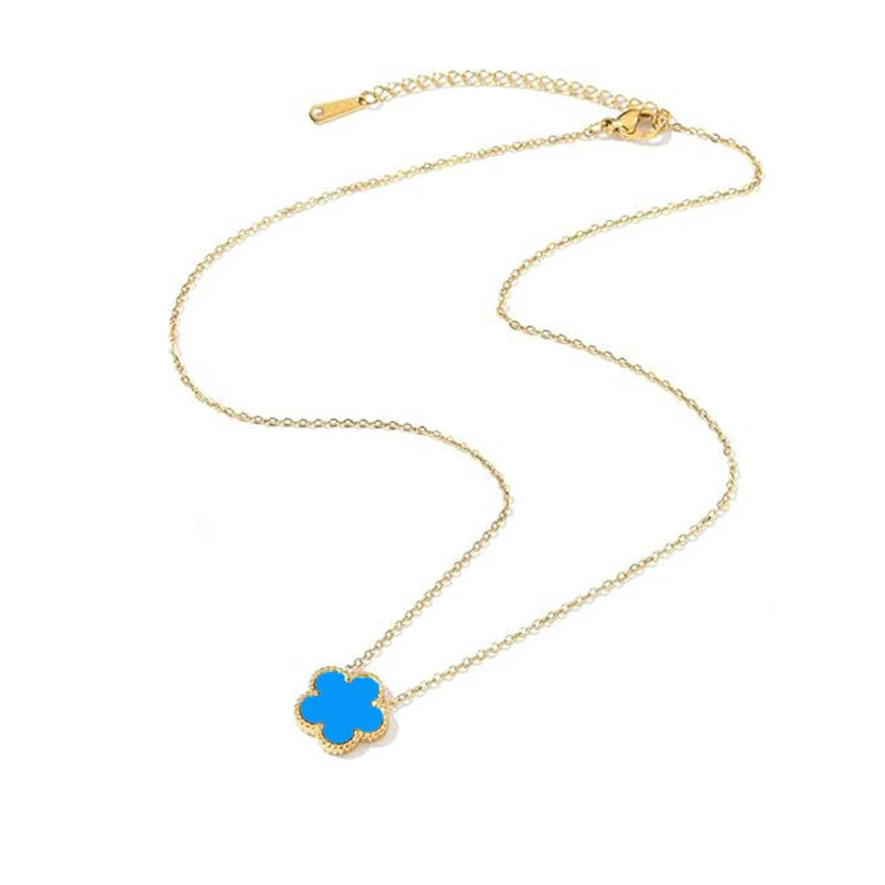 14K Gold Plated Stainless Steel Necklace Woman Five Leaf Petals Double Sided Necklaces for Women Pendant Flower Clover Jewelry  necklace