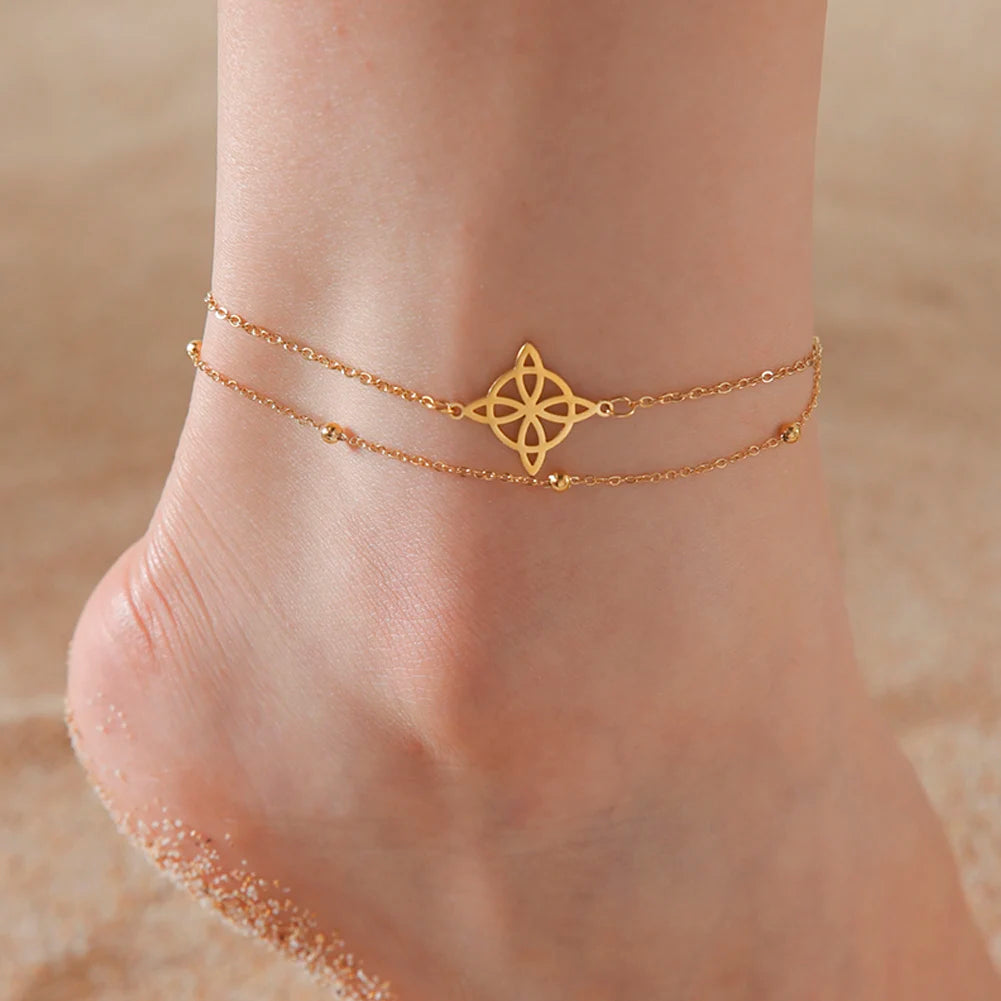 Witch Knot Pendant Anklets for Women Stainless Steel Silver Color Anklet Summer Accessories Beach Jewelry anklet