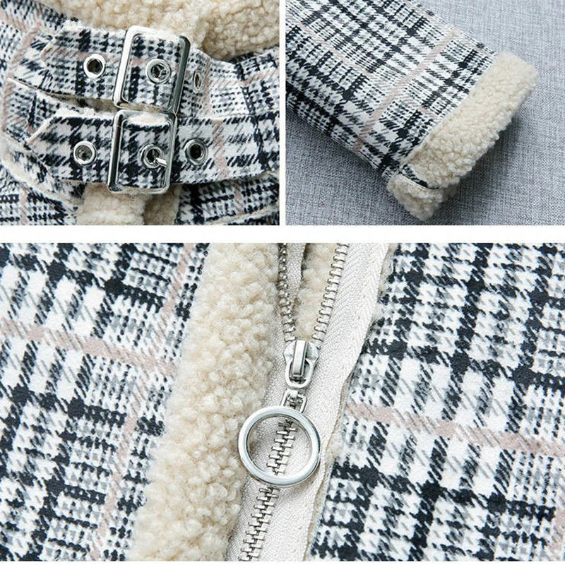 New Winter Lamb Wool Woolen Coat Thick Plus Velvet Warm Cotton Coat Women Long Grid Parker Overcoat Plus Size Cold Trench Coats