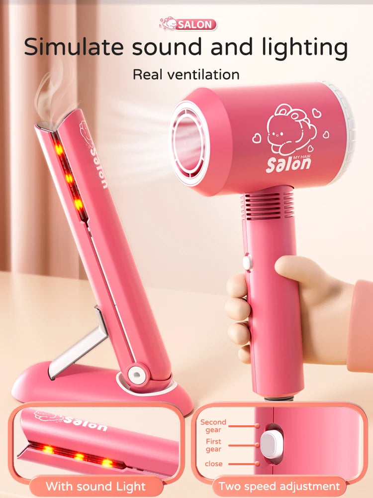 Kids Make Up Toys Simulation Haircut Kit Children's Hair dryer Role Playing Game Educational Toys For Girls Pretend Play Gifts kids makeup