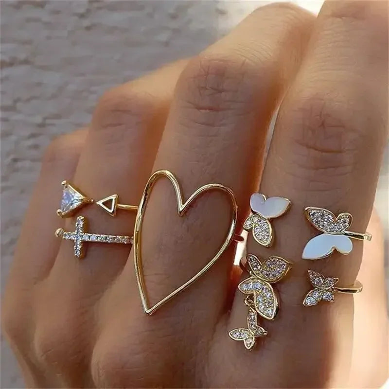 10Pcs Rings Suit For Women Silver-color Chain Ring Set Bohemian Style Coin Snake Moon Star Party Trend Gift Jewelry  rings