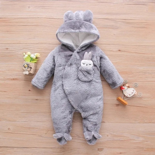 Autumn and Winter New Baby Plush Climbing Clothes Baby Warm and Thick Cartoon Dog Rabbit Cute Cotton Clothes for 0-2 Years infants girls infants boys