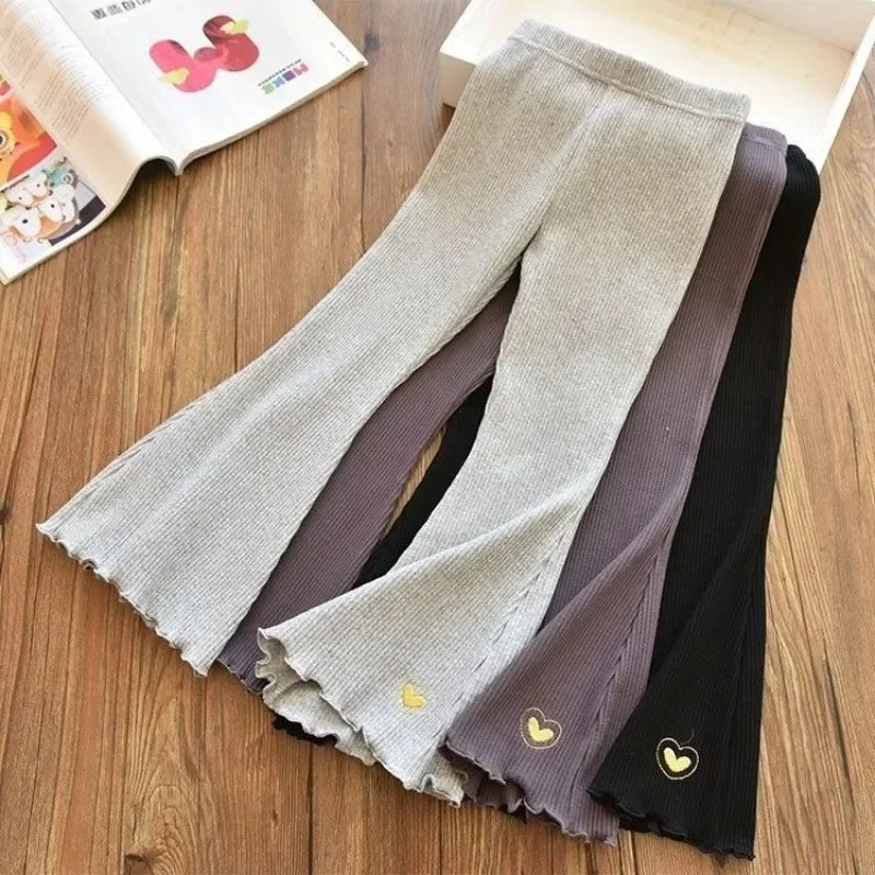 Kids Girls Flare Legging New Arrival Children Casual Elastic Pants Heart Embroidery Slim Fit Leggins Baby Girl Summer Pants bottoms girls