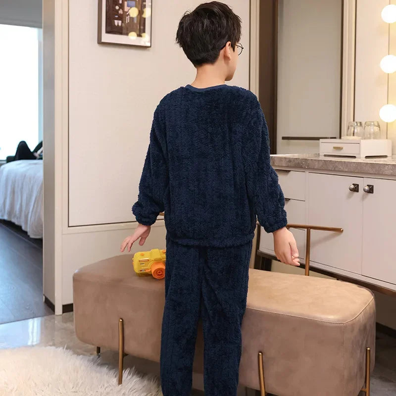 Autumn Winter Warm Flannel Pajamas For Boys Long Sleeve Home Clothes Fleece-lined Thickened Loose-fit Pyjamas Set sports wear boys