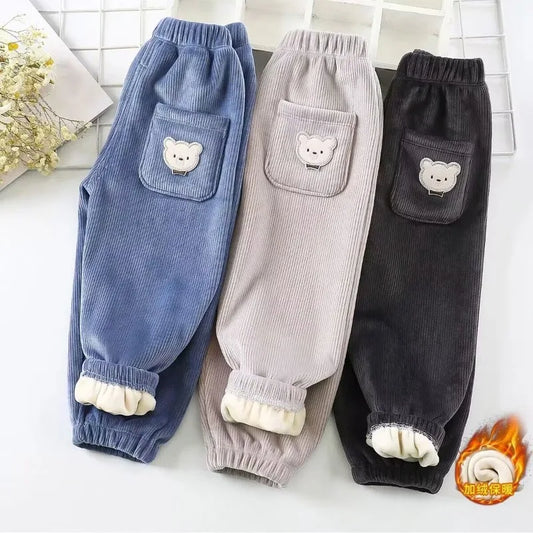 Kids Warm Pants Autumn Winter Girls Thicken Trousers Baby Boys Cute Bear Print Children Casual Harem Pants bottoms girls