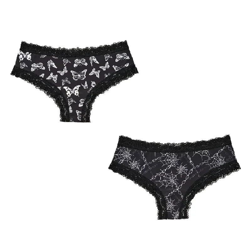 2Pc Set Lingerie Woman Sexy Underwear Lace Female Underwear Ghost Bat Butterfly Gothic Style Breathable Panties For Women undergarments