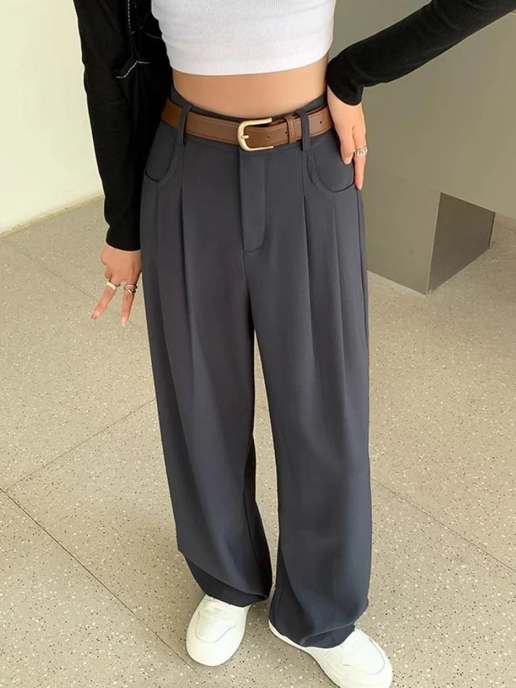 Fashion High Waist Wide Leg Pants Women Spring Fall Baggy Black Trouser Office Ladies Full Length Straight Suit Pant Outwear New bottom