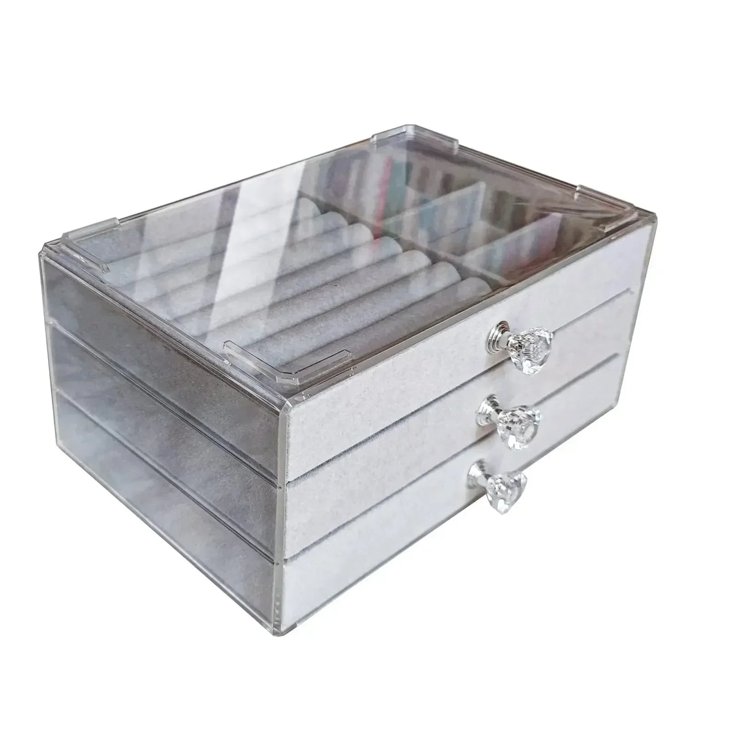 Acrylic Velvet Jewelry Organizer with 3 Drawers Stackable Display Storage Earrings Necklace Bracelets Box Holder Case for Women jewellery box