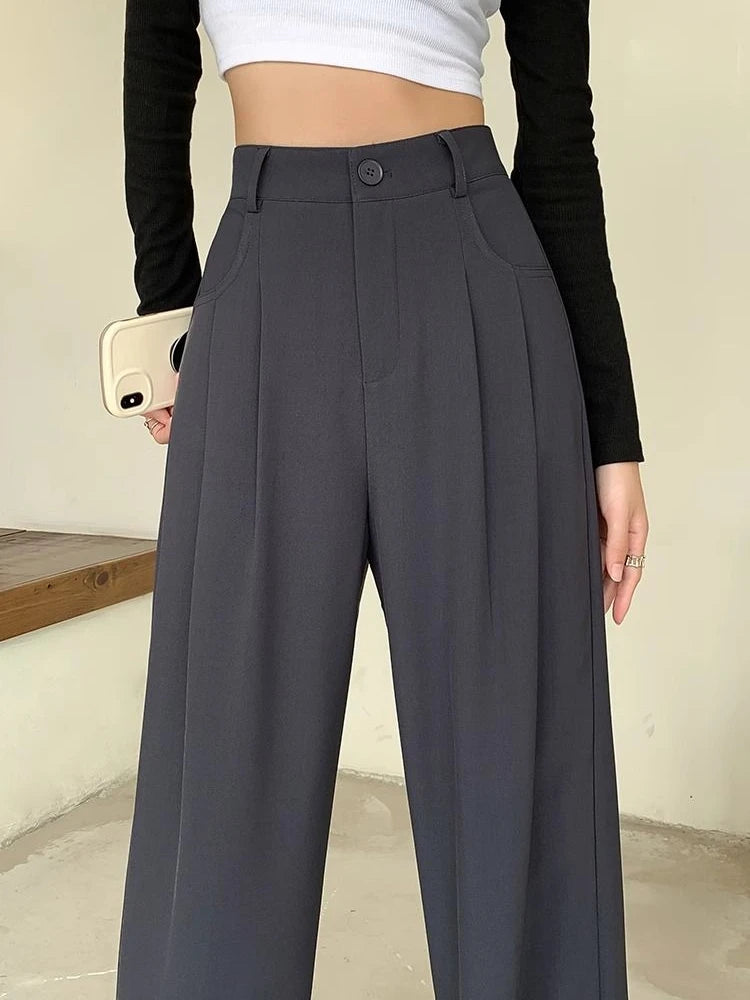 Fashion High Waist Wide Leg Pants Women Spring Fall Baggy Black Trouser Office Ladies Full Length Straight Suit Pant Outwear New bottom