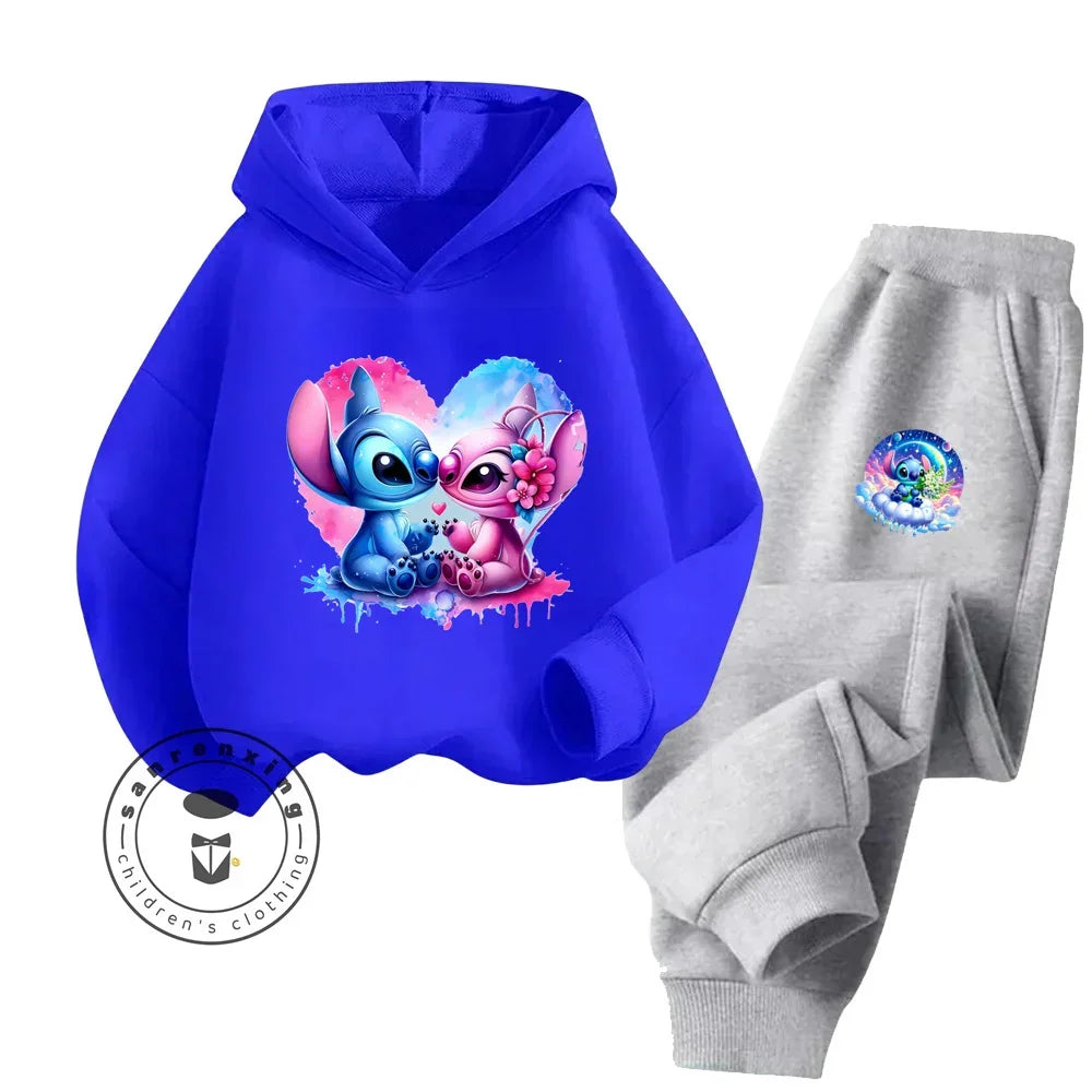 Cartoon Stitch Fall Winter Fashion Kawaii Sports Hoodie Set for Boys Girls Kids with High Quality Wear Resistant Cheap Fashion boys dress