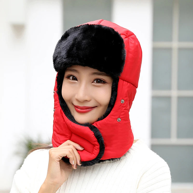 Warm Cap Winter New Fashion Men Women Hats Waterproof Thermal Fleece Bomber Hat Hooded Neck Warmer Hiking Scarves Snow Ski caps