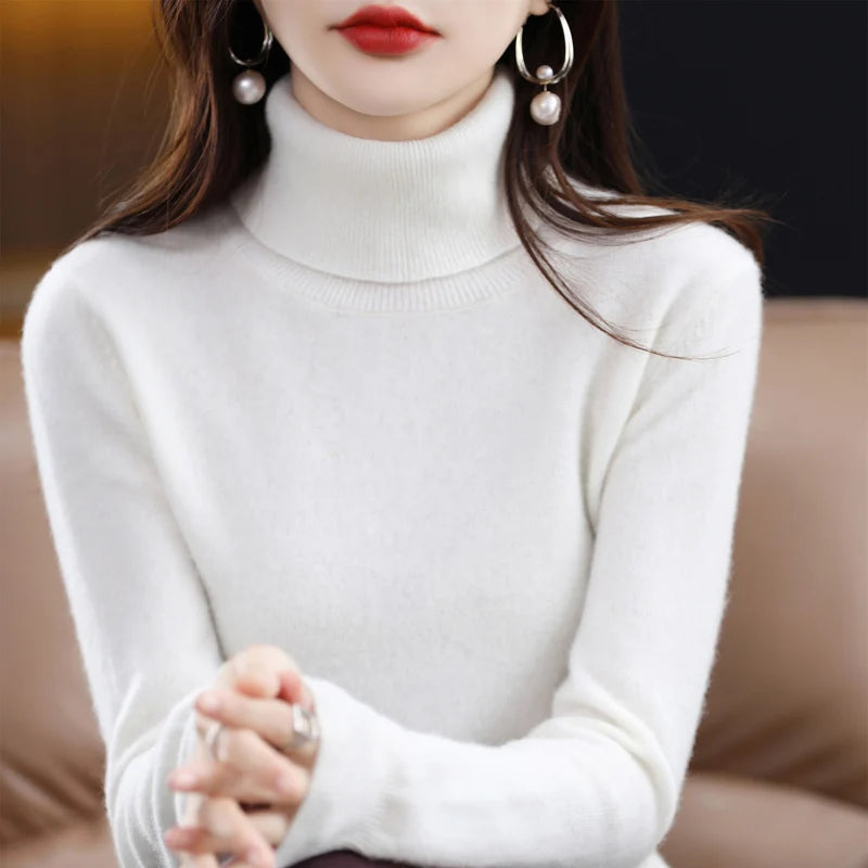 100% Merino Wool Cashmere Sweater Women Knitted Sweater Turtleneck Long Sleeve Pullovers Autumn Winter Clothing Warm Jumper Tops sweater