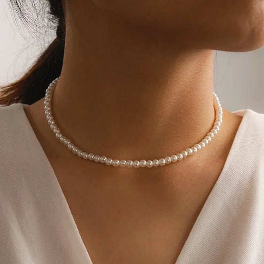 Trend 4-8mm White Pearl Chokers Necklace Clavicle Chain For Women Classic Elegant Wedding Neck Jewelry Love Pendant Gift  necklace