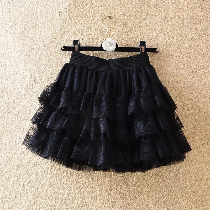 Elastic Gothic Lace Tutu Skirt Women Black Mesh Detail Petticoat Sexy Mini Tulle Skirts Party Club Wear Dancer skirt