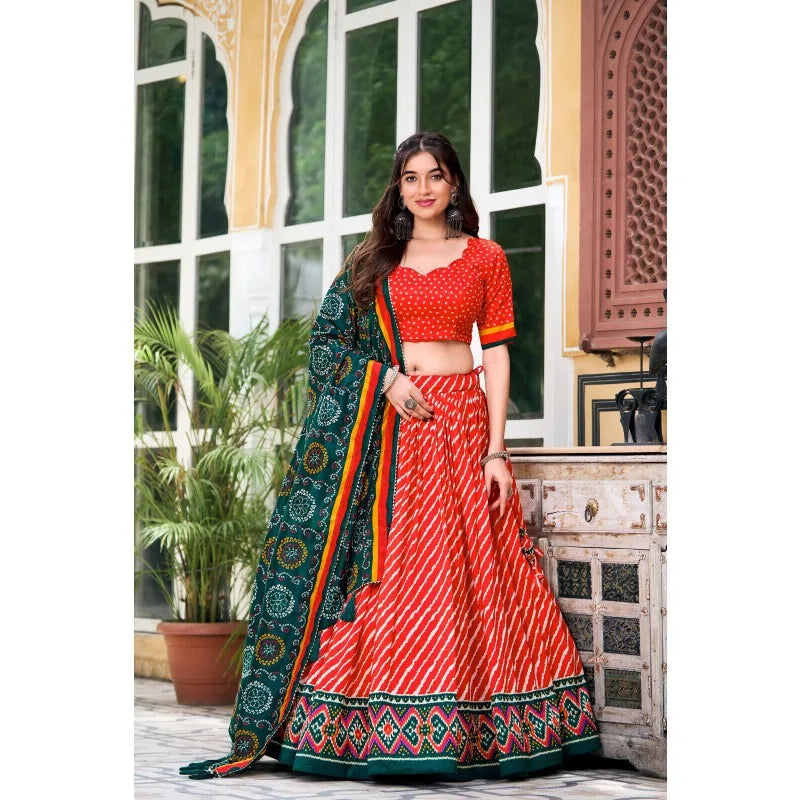 Elegant Leheriya Tussar Silk Lehenga Choli Patola Bandhani Print Indian Fashion Design party lehnga