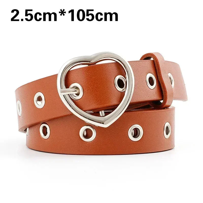 Fashion Women PU Leather Belt Heart Female Cute Black Harajuku Belt Ladies Pants Party Dress Heart Belts For Jeans belt