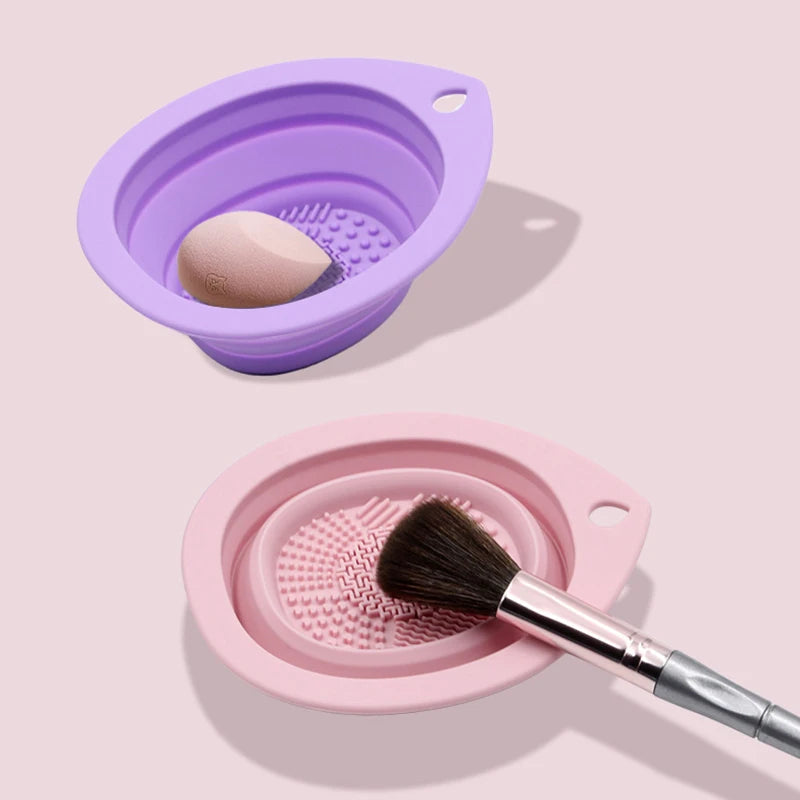 Silicone Makeup Brush Cleaner Folding Powder Puff Cleaning Bowl Eyeshadow Brushes Washing Soft Mat Beauty Tools Scrubber Box makeup accessories