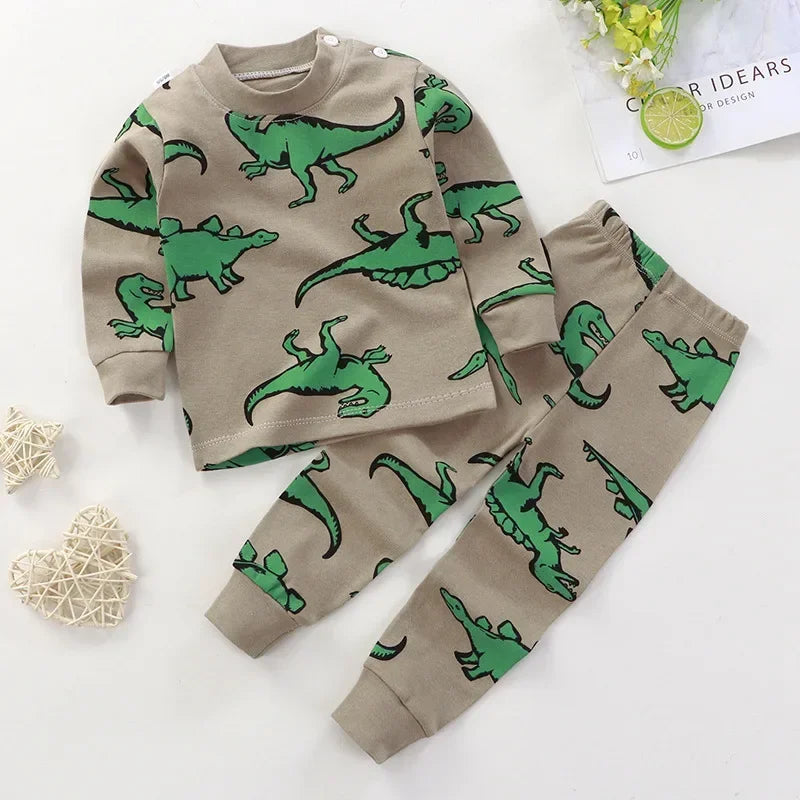 New Kids Boys Girls Pajama Sets Cartoon Print Long Sleeve Cute T-Shirt Tops with Pants Toddler Baby Autumn Sleeping Clothes night wear boys