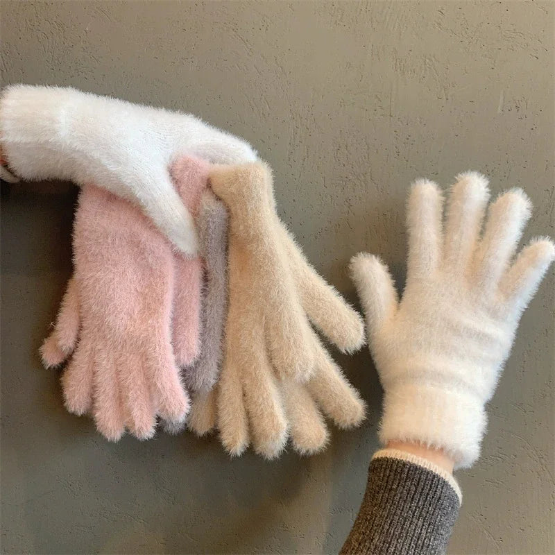 Moda Inverno Visone Velluto Cinque Dita Guanti Peluche Caldo Freddo Guanti Donne All'aperto Ciclismo Tinta Unita Wistiti Mittens