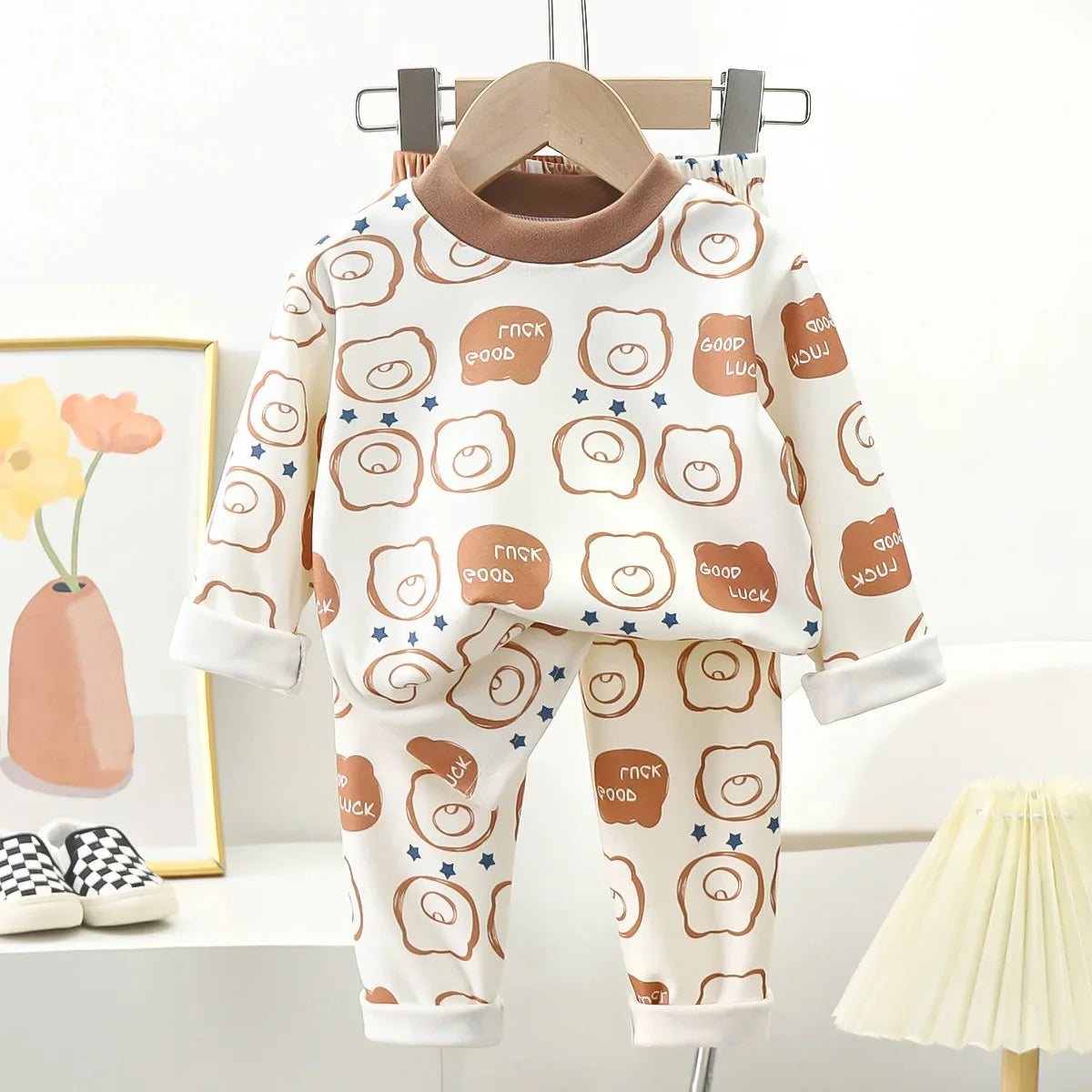 New Kids Autumn Warm Pajamas Boys Girls Cute Cartoon Bear Long Sleeve T-Shirt Top + Pants Baby Sleepwear Underwear Clothing Sets night wear girls