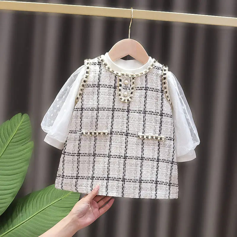 New Girls' Two-piece One-piece Dress for Girls, Little Fragrance, Western Style, Plaid Dress for Spring and Autumn girls dresses