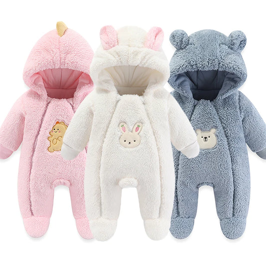 Newborn Baby Winter Jacket Warm Hooded Infant Romper Thicken Soft Cotton Boys Jumpsuit Cartoon Baby Girl Clothes 0 to 12 Months infants girls infants boys