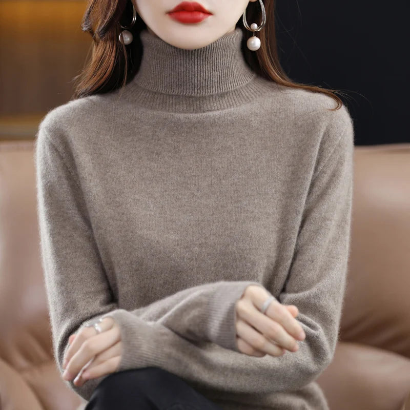 100% Merino Wool Cashmere Sweater Women Knitted Sweater Turtleneck Long Sleeve Pullovers Autumn Winter Clothing Warm Jumper Tops sweater