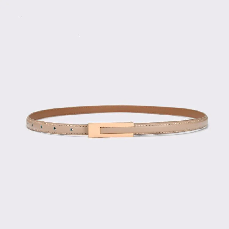 Women Korean Fashionable PU Leather Thin Waist Strap Metal Accessories Basic Belt Women Casual Porous Adjustable Fashion Belt