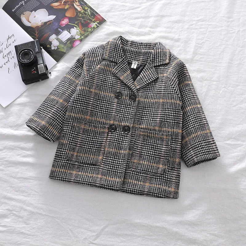 Autumn Winter Boys Fashion Jacket Solid Color Lapel Double-Breasted Long Woollen Overcoat For 2-6 Years Boys Handsome Outwear boys jackets and coats