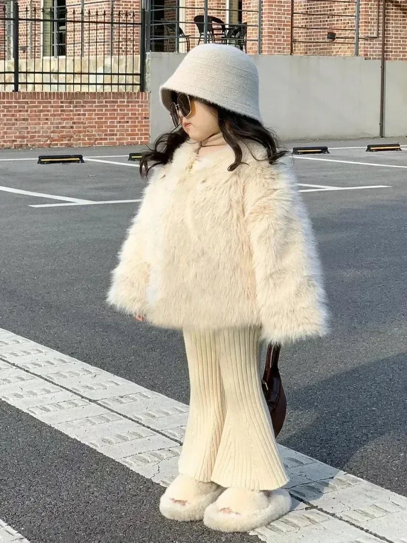 Coats Winter New Girls Plush Thickening Children Clothing Versatile Furs Cotton Fashion Outerwear Simple Warm girls jackets and coats