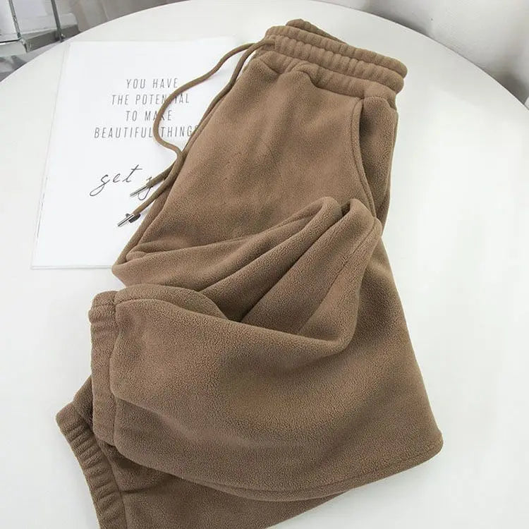 Winter Fleece Harem Pants Women Unisex Loose Wide Leg Sweatpants High Waist Drawstring Comfortable Straight Baggy Sweatpants bottom