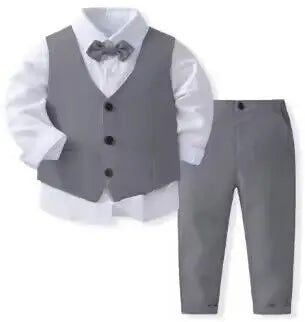 Gentleman Outfits Birthday Costume for Boy Children Spring Autumn Boutique Clothing Set Solid Vest Suit Kids Cotton Formal Wears boys dress