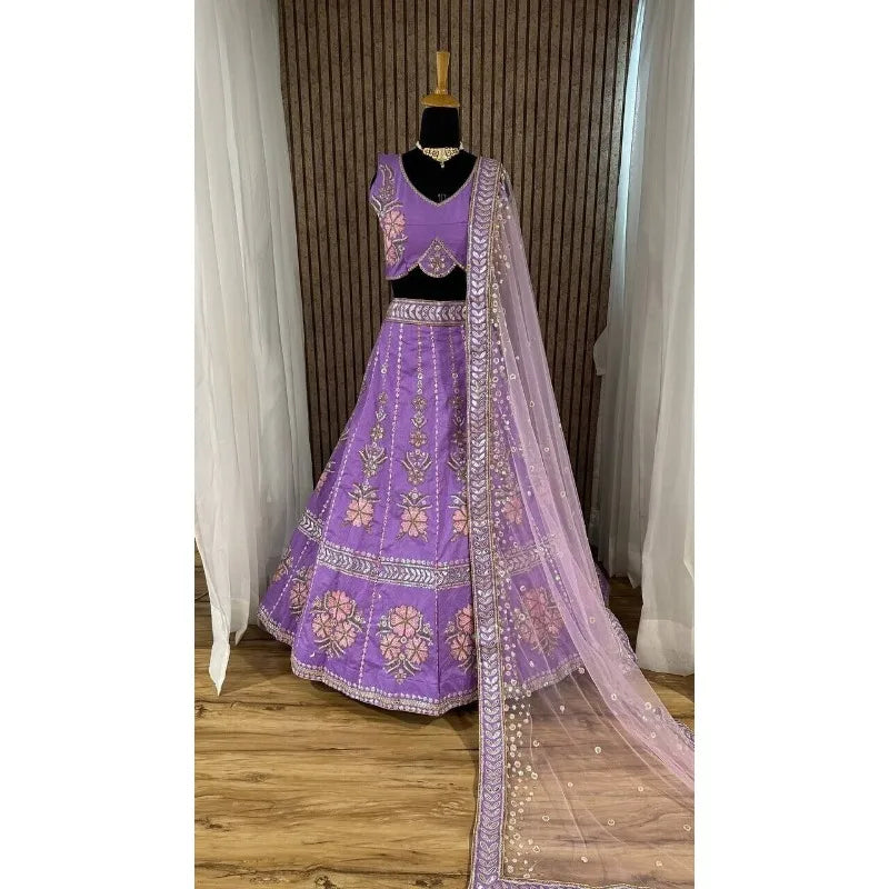 Traditional Style Heavy Bamboo Silk Lehenga Choli Paired with Duapatta As A Reception Outfit party lehnga