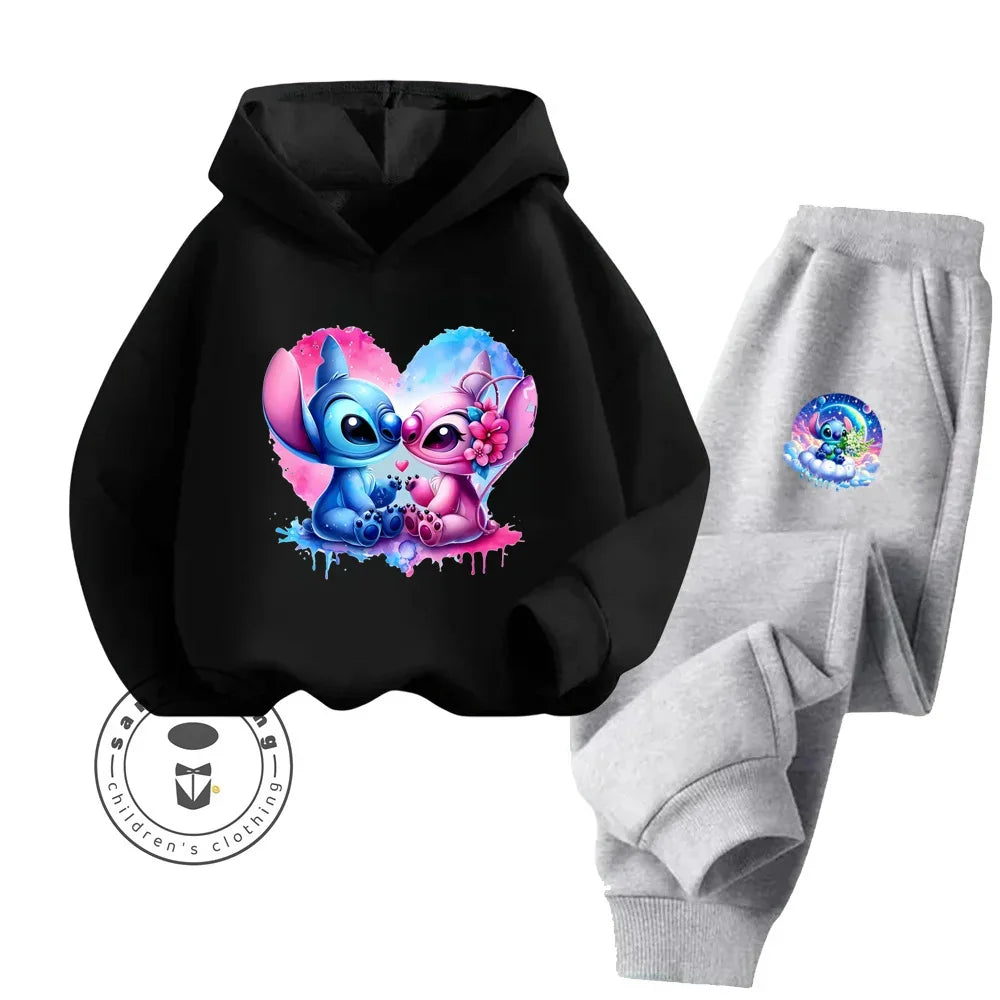 Cartoon Stitch Fall Winter Fashion Kawaii Sports Hoodie Set for Boys Girls Kids with High Quality Wear Resistant Cheap Fashion boys dress