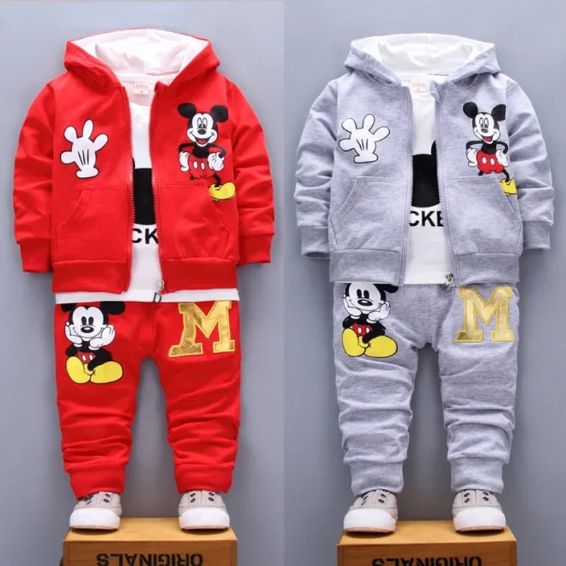 Spring and Autumn New Products Boys Clothes Set Cute Mickey Cotton Hooded Coat + T-shirt + Pants 3PCS Set Casual Kids Sportswear boys dress