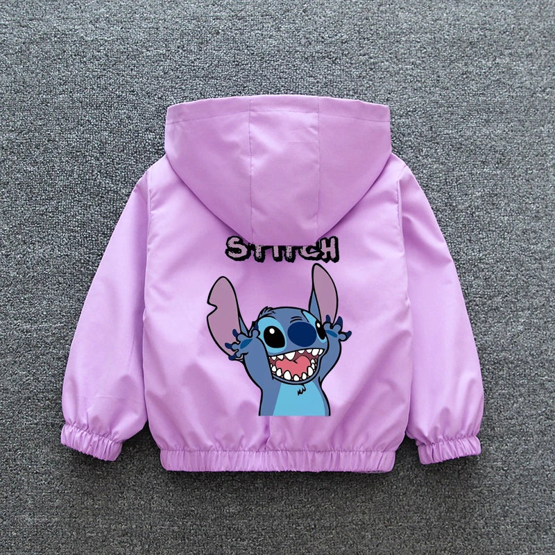 Lilo and Stitch Children Girls Hooded Jacket Coat 2024 Autumn Baby Boy Cartoon Zipper Long Sleeve Casual Clothing Kids Outerwear  girls jackets and coats