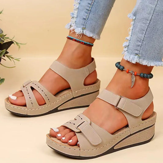 New Open Toe Fashion Women's Sandals Summer 2023 Soft Sexy Womens Sandals Wedge Buckle Women's Orthopedic casual shoes