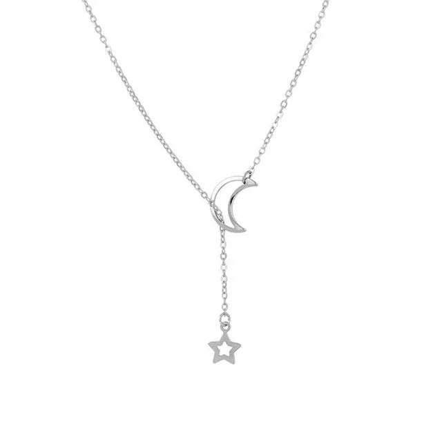 New Simple Moon Star Pendant Choker Necklace Simple Gold Color Alloy Charm Chain Collares Necklace For Women Party Jewelry  necklace