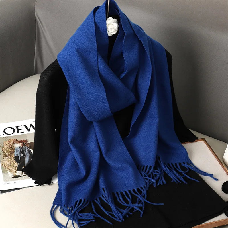 62Color Solid Women Winter Scarf Warm Thicken Cashmere Shawl Outdoor Fashion Luxury Tassels Pashmina Lady Wrap Windproof Scarves scarf and shawl