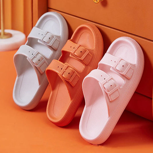 Fashion Buckle Thick Platform Slippers Women Home Soft Sole eva Cloud Slides Sandals Woman  Summer Non Slip Beach Flip Flops slipper